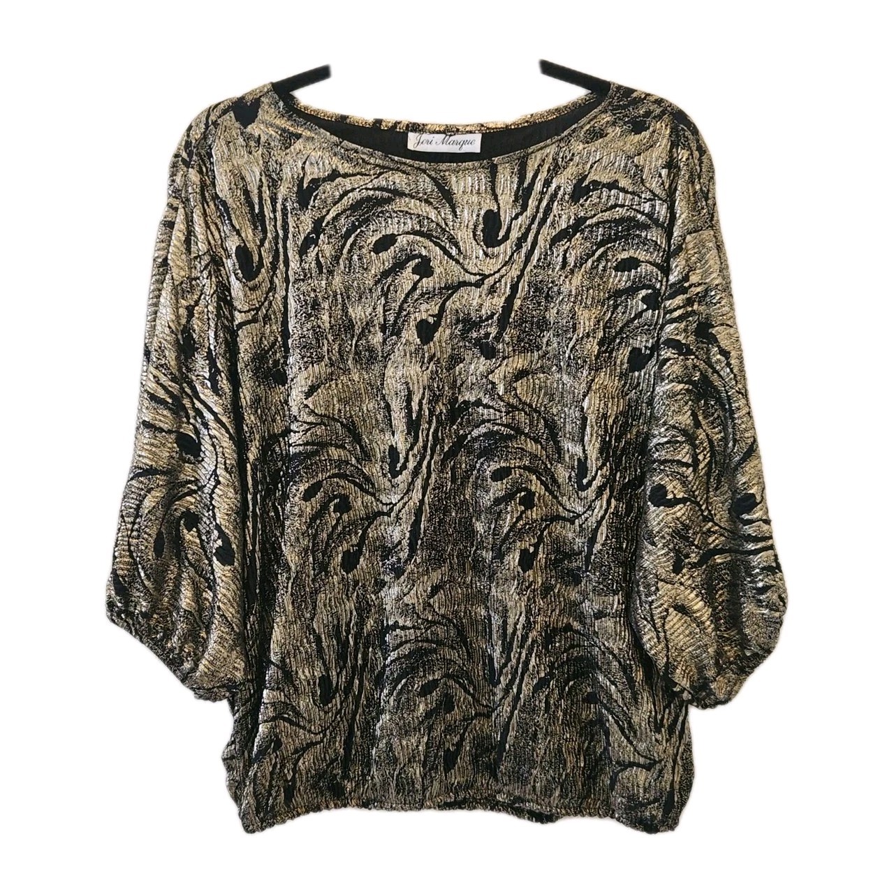 Vintage 80&rsquo;s Metallic Black And Gold Dolman Sleeve Top OS