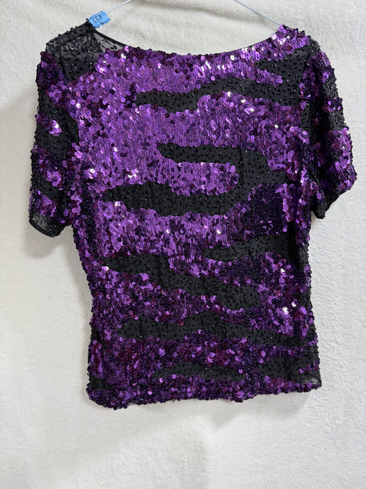 Frank Usher Top Size 14 Purple Sequin 90s Short Sleeve Cocktail Formal Y2K Glam