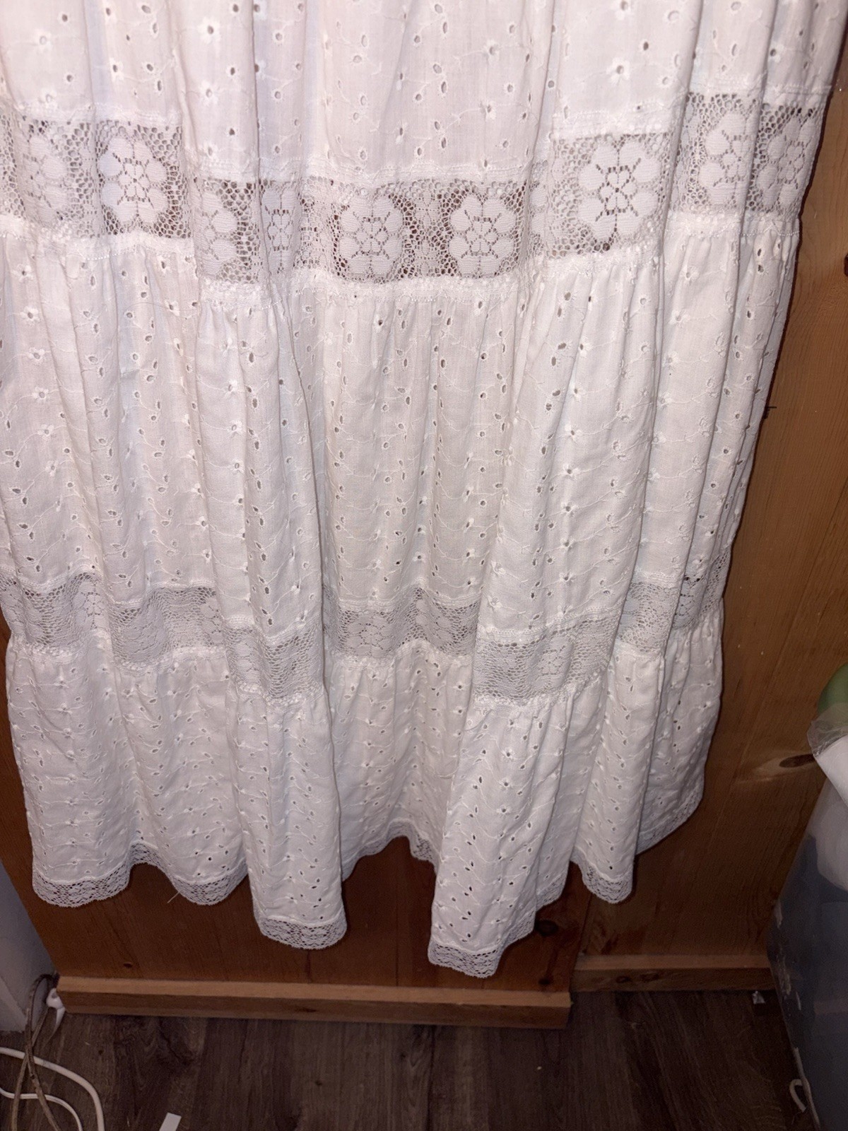 Vtg 70&rsquo;s David Brown CA Prairie Cottagecore Dress Tiered Eyelet L/XL READ Tag S