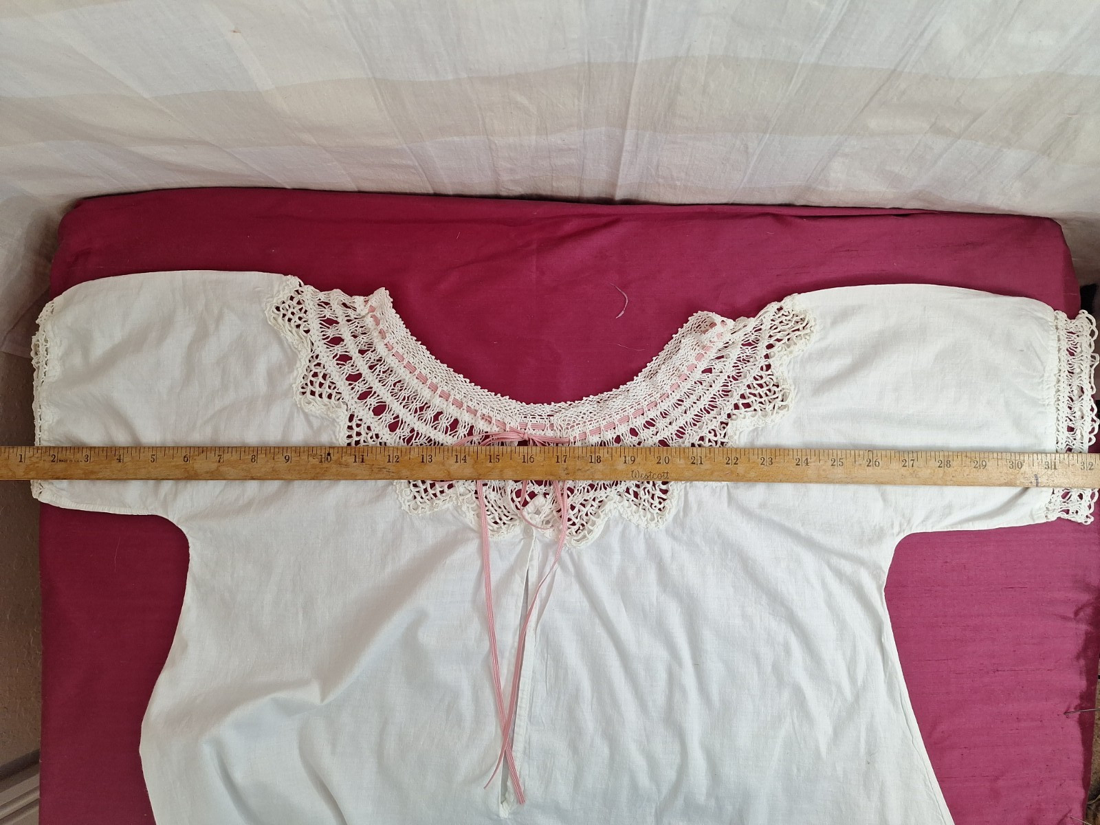 Antique Edwardian Victorian White Cotton & Crochet Lace Night Gown Very Nice
