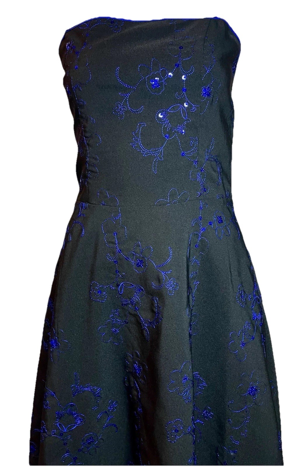 Black Formal Dress Embroidery & Sequin Pattern W/Tulle Slip SIZE M