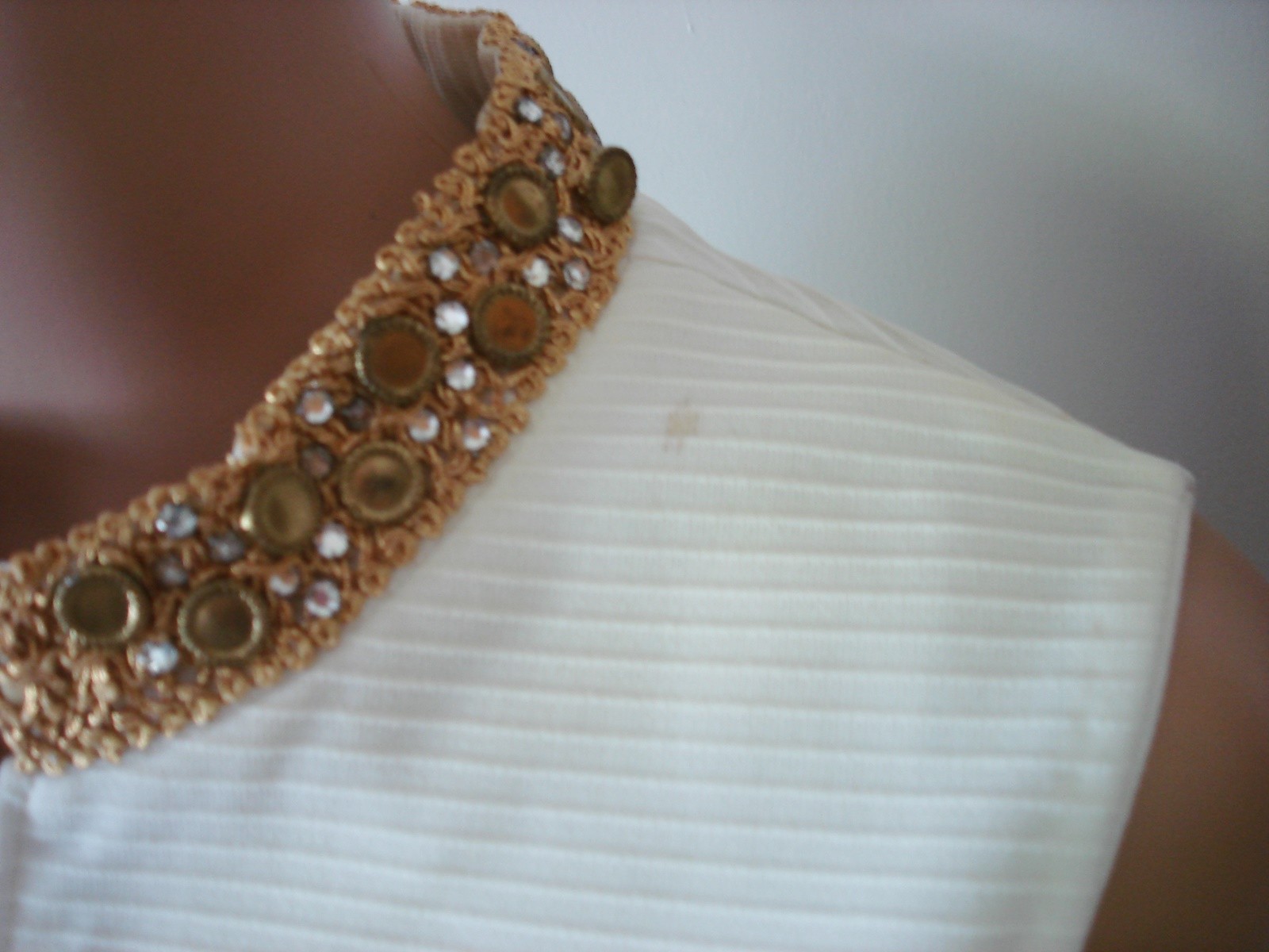 Vtg Cabot Mini Dress Rhinestone Collar & Faux Pocket Details Textured Polyester