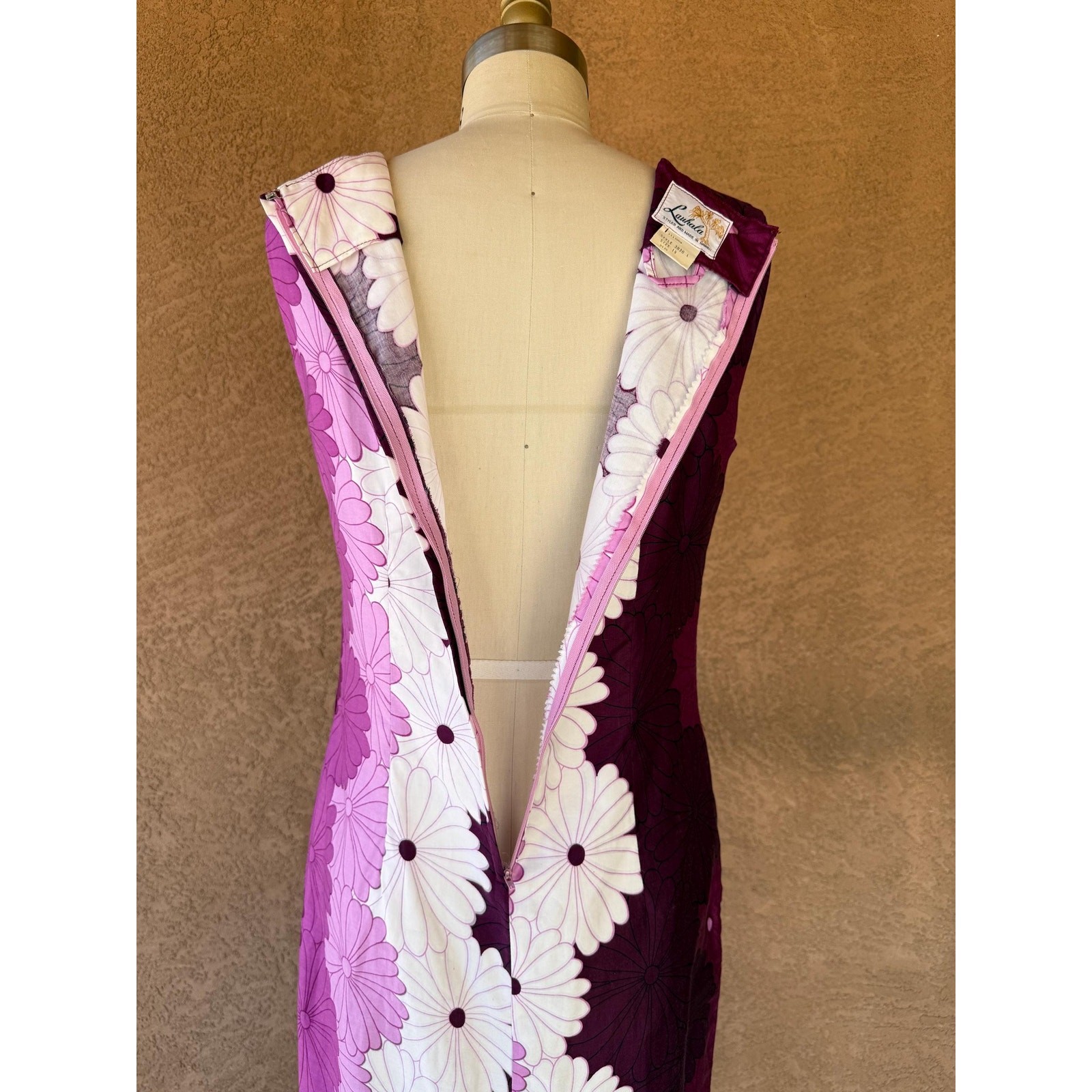 Vintage 1960s–70s Lauhala Hawaiian Maxi Dress Made in Hawaii Purple Floral Mod