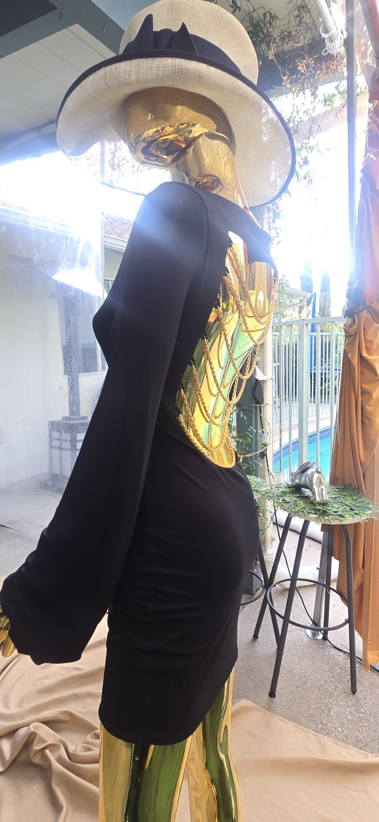 European made LYCRA high Quality Dress,open Back With Chains,1990 VINTAGE