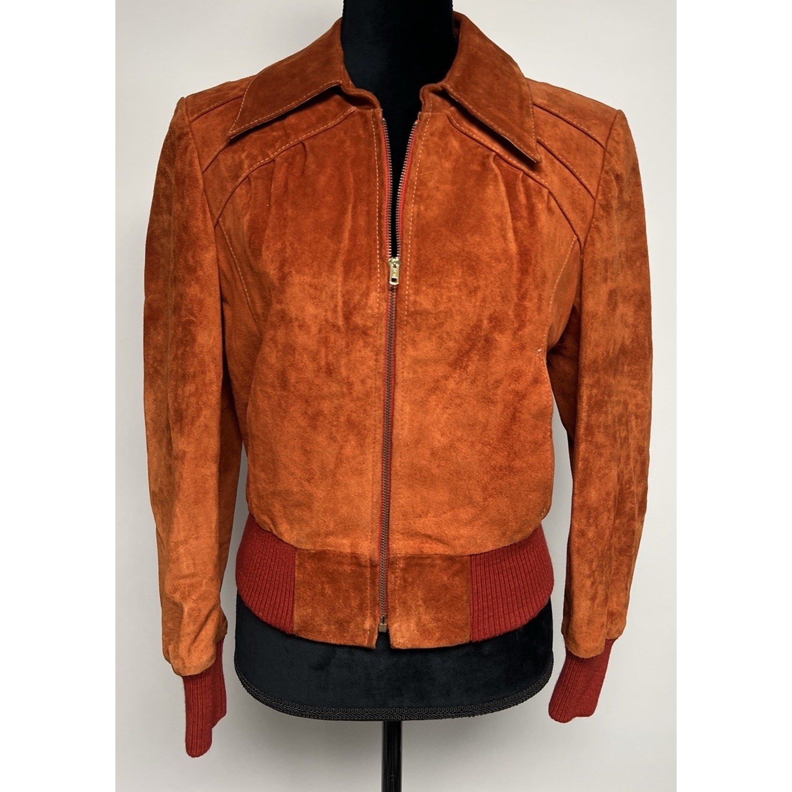 Vintage 1970&rsquo;s Rust Orange Suede Bomber Jacket Womens Small Leather Groovy 70s