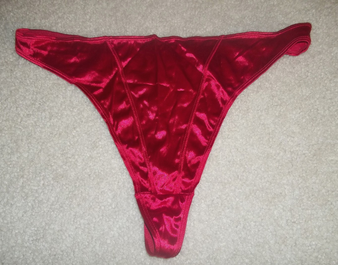 Gilligan O&rsquo;Malley Shimmereen Liquid Satin Caress Shiny Second Skin Thong XL Red