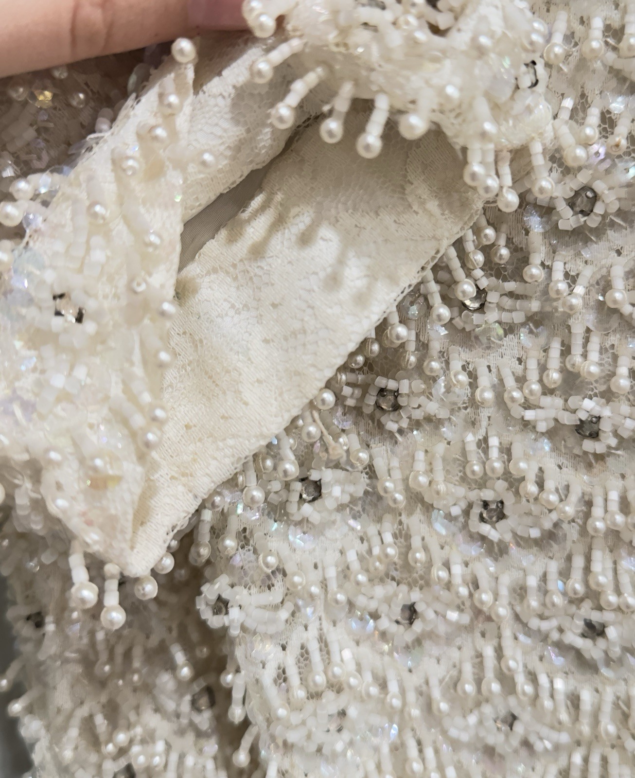 Rare 1959’s Hand Beaded Crystal Couture Shift Dress Ivory Bespoke Cocktail Mini