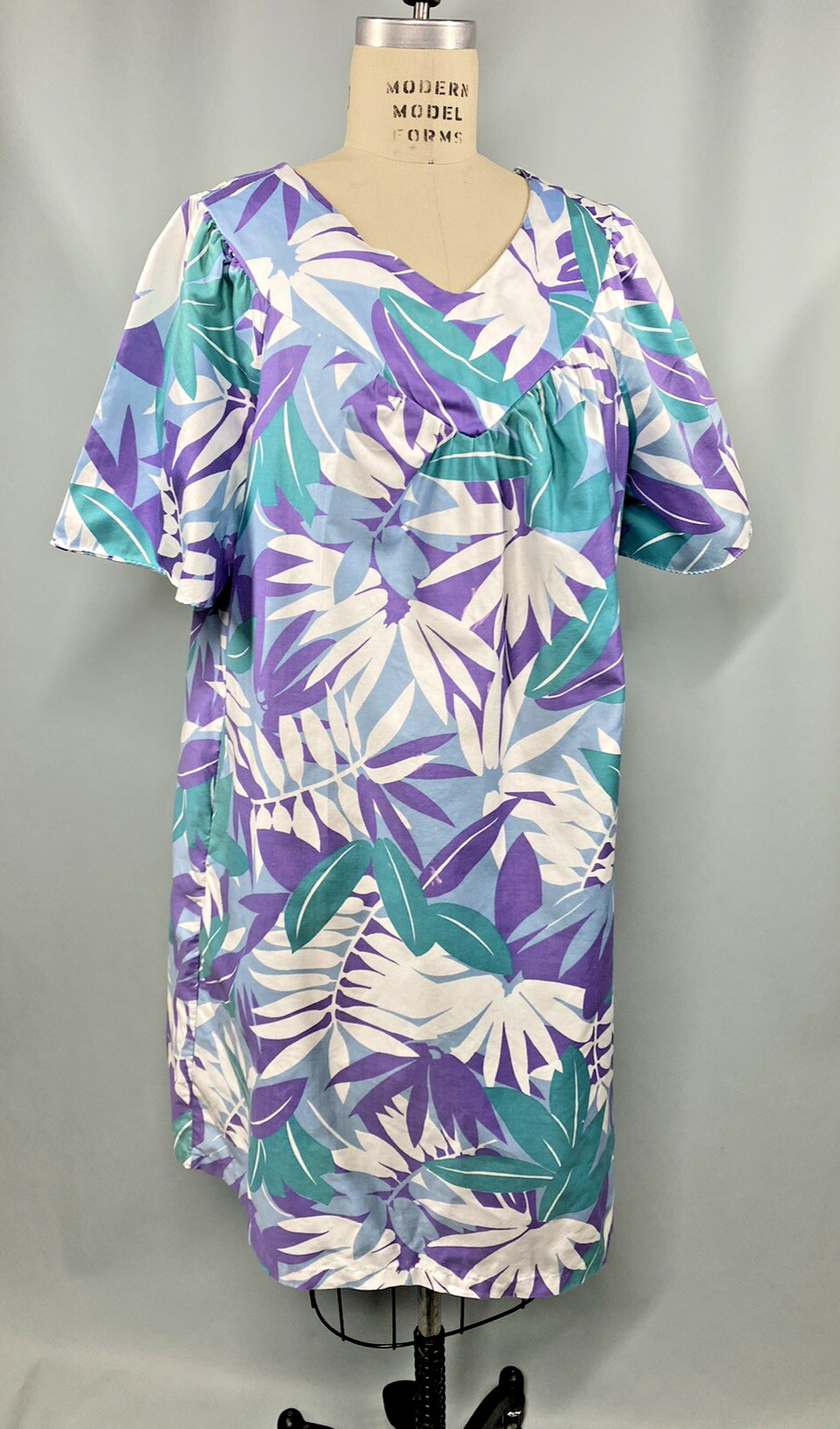SEARS Vintage Caftan Dress SIZE MEDIUM 12 -14 MISSES cotton tropical 70s 80s