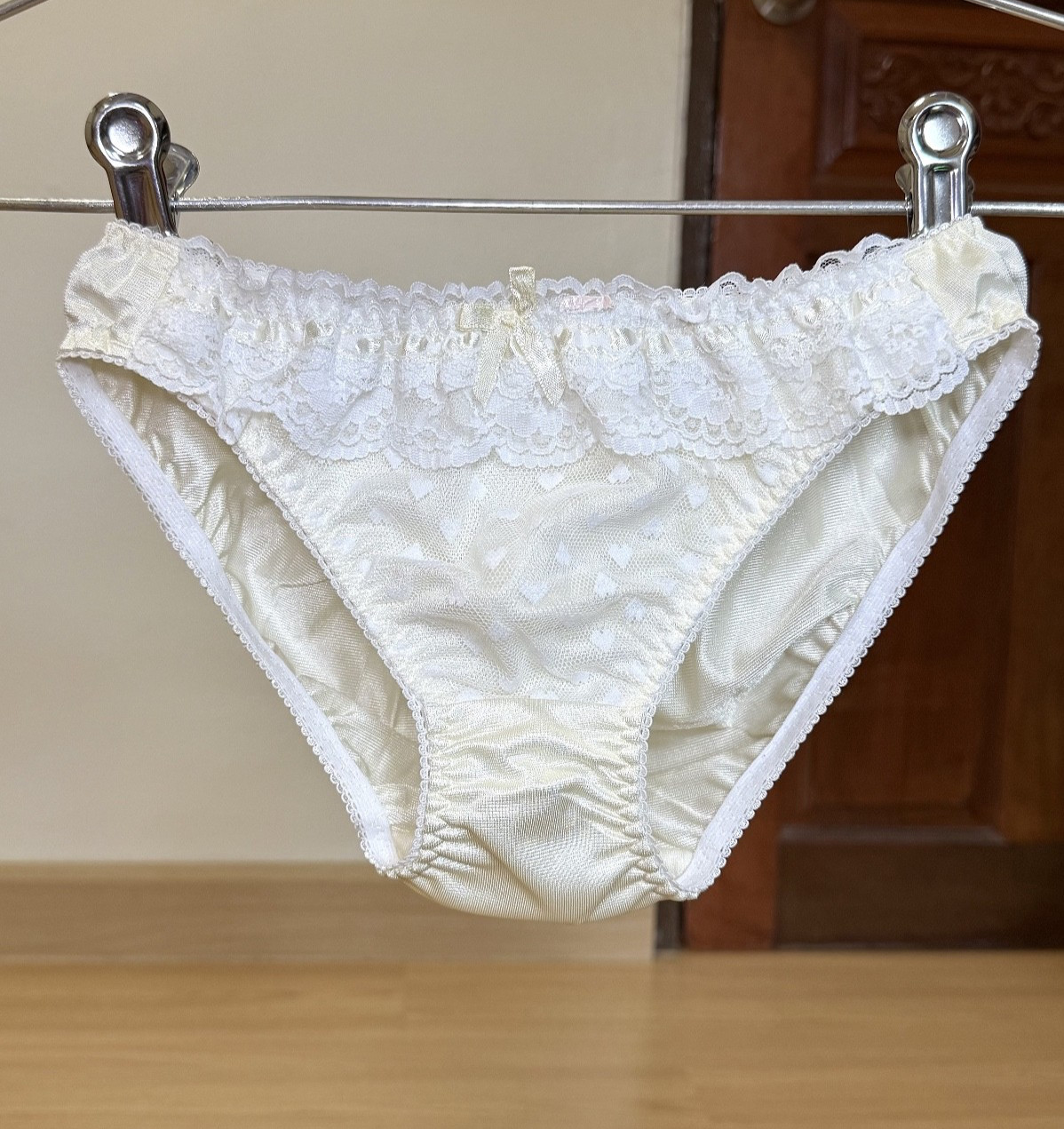 Vintage Pale Yellow Polyester Panty Nylon Lace Sissy Bikini Hi Cut Brief Sz.5