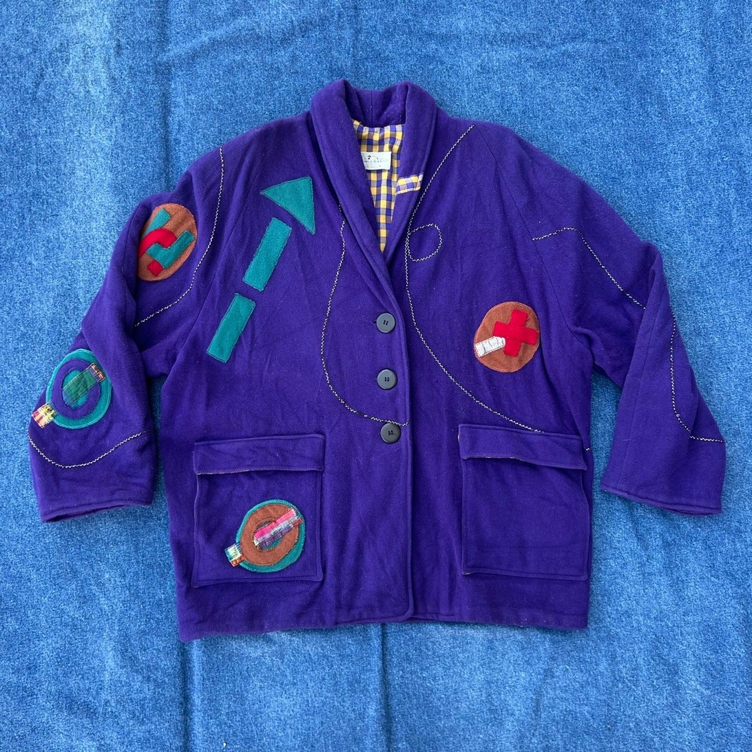 90s Canvasbacks abstract patchwork wool coat