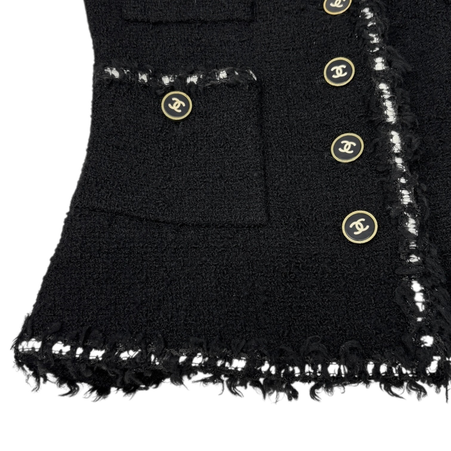 CHANEL Vintage 94A CC Logo Tweed Jacket Blazer Black White Wool Button
