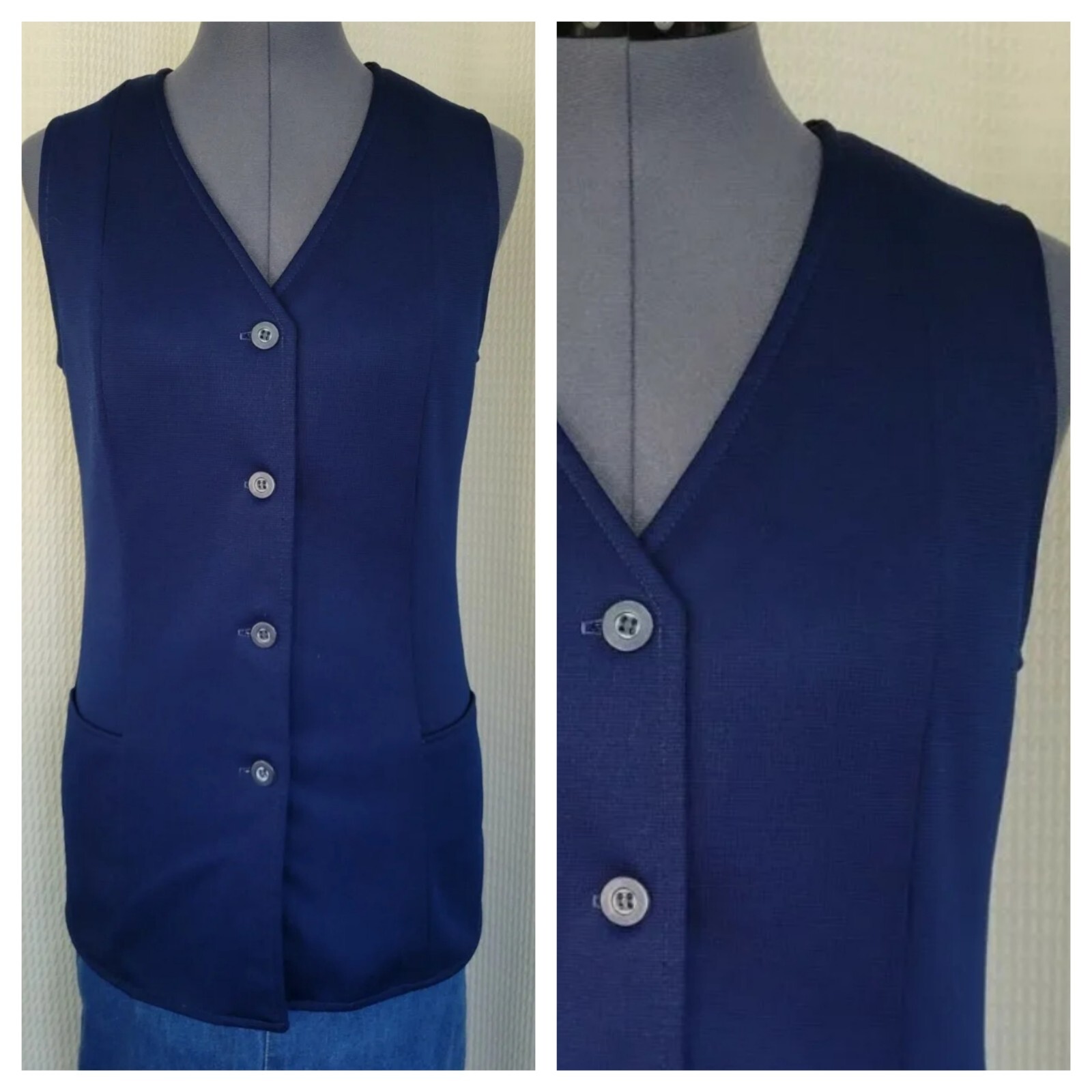Vintage Stockton Navy Blue Long Button Down Front Vest 36&Prime; Bust