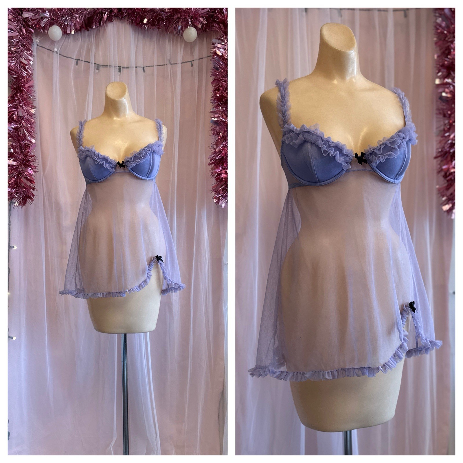 Vintage Y2K 2000s Babydoll Lingerie Cami Top Purple Frilly Victoria&rsquo;s Secret S