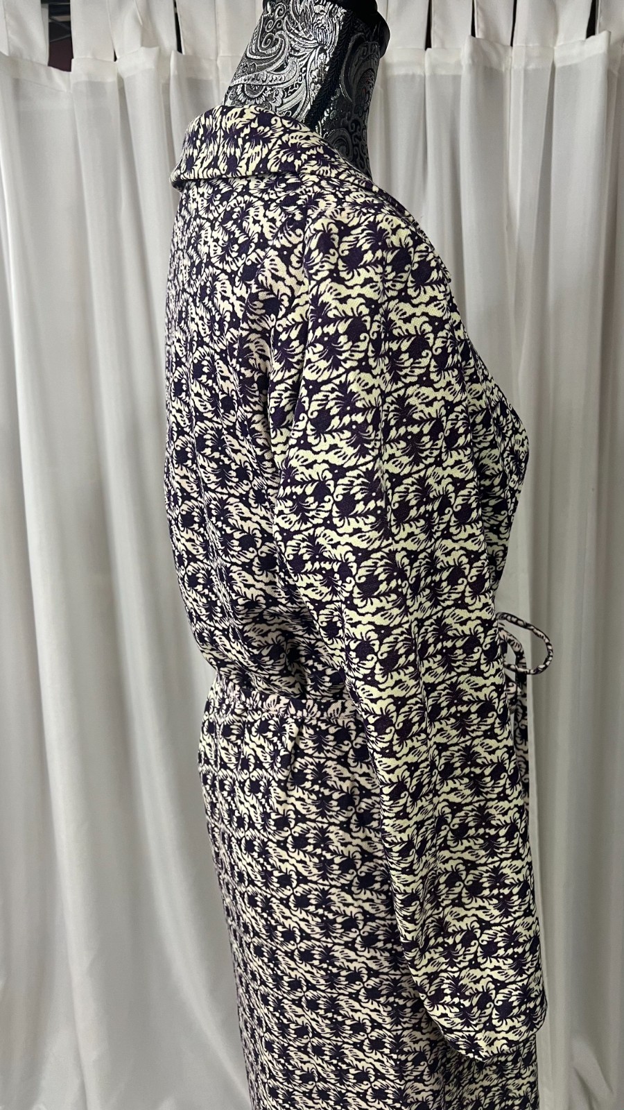 Dacron 70s 80s Polyester Shirtdress Midi Long Sleeve Patterned EU 44 L