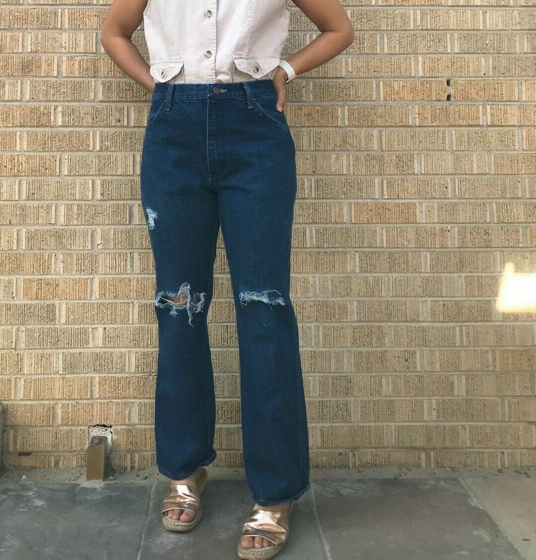 Vtg 80s Rustler wide leg dark wash flare jeans 28.5&Prime; dark denim casual everyday