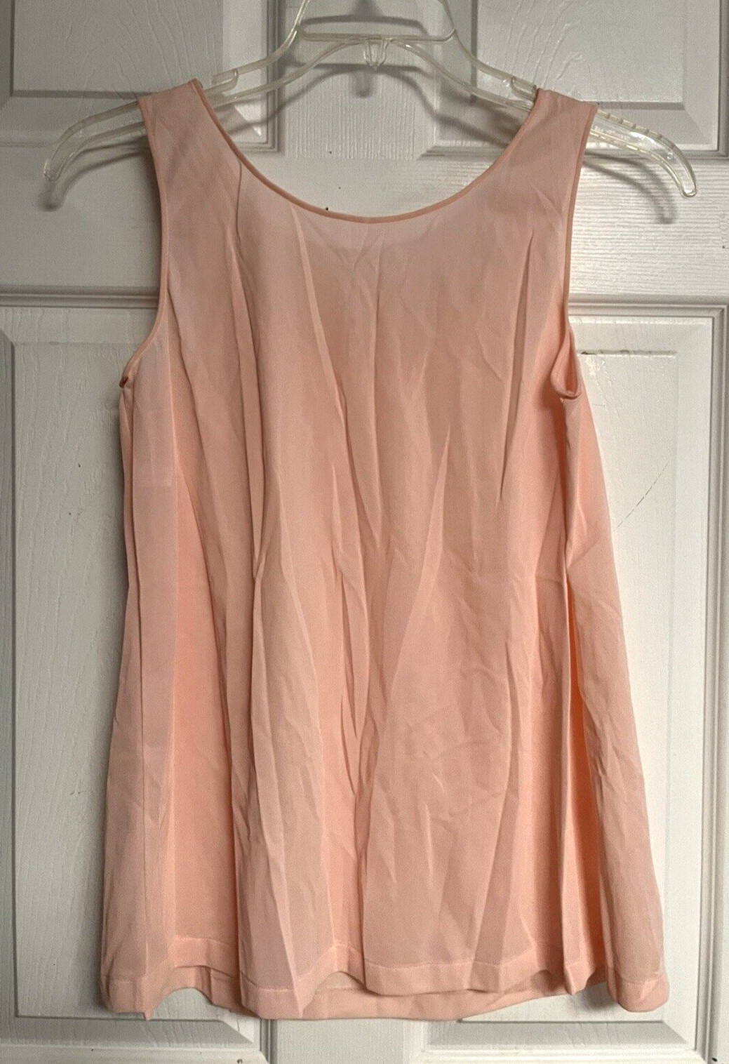 LORRAINE Peach Sleeveless Embroidered Floral Lace Neck Nightie Nightgown S VTG