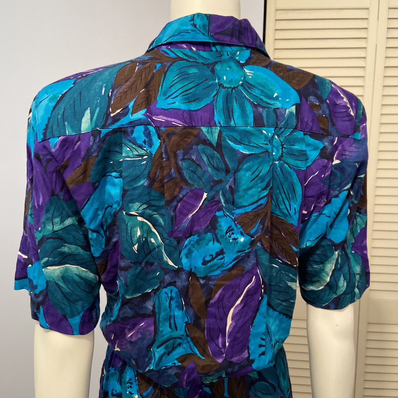 Vtg Jessica Howard Dress Big Flowers Leafs in Greens & Purples Pockets Size 8