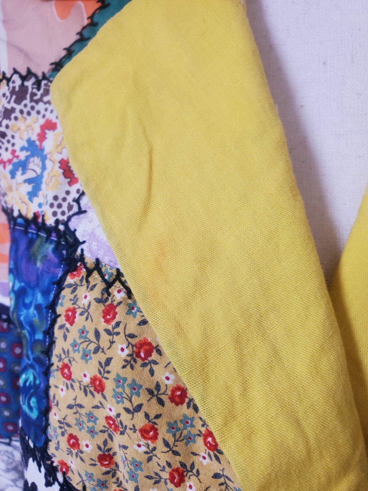 Vintage 1970s Patchwork Crazy Quilt Jacket Coat Handmade Clown Hippie Chore
