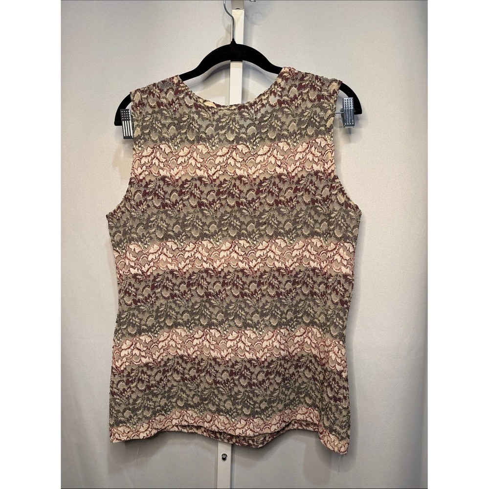Units Vintage Womens Medium Lace Striped Sleeveless Tank Top Olive Burgundy 90s