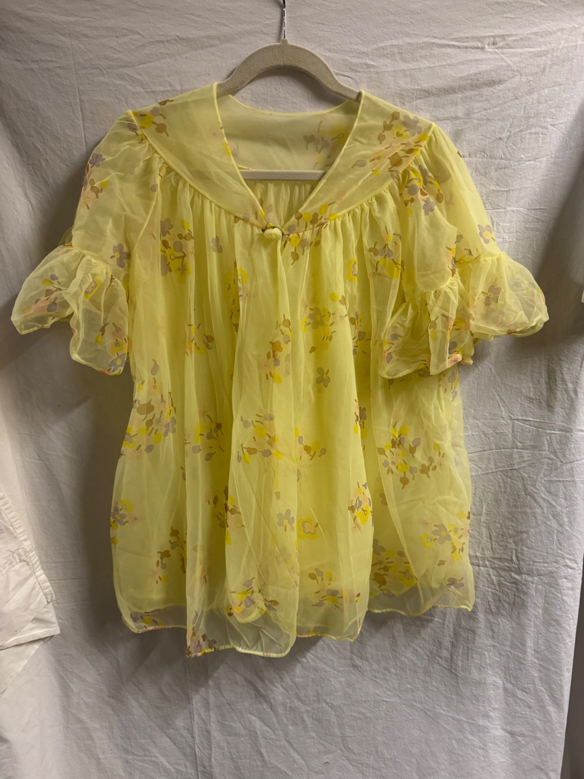 Mod 60s L Top Loungewear Sleepwear Floral Print Yellow Cardigan