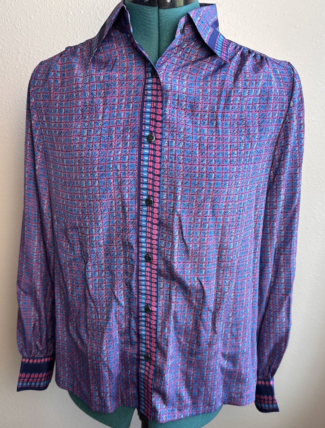 Vintage Callore Japan Geometric Button Up Blouse Mod Retro 70s 80s