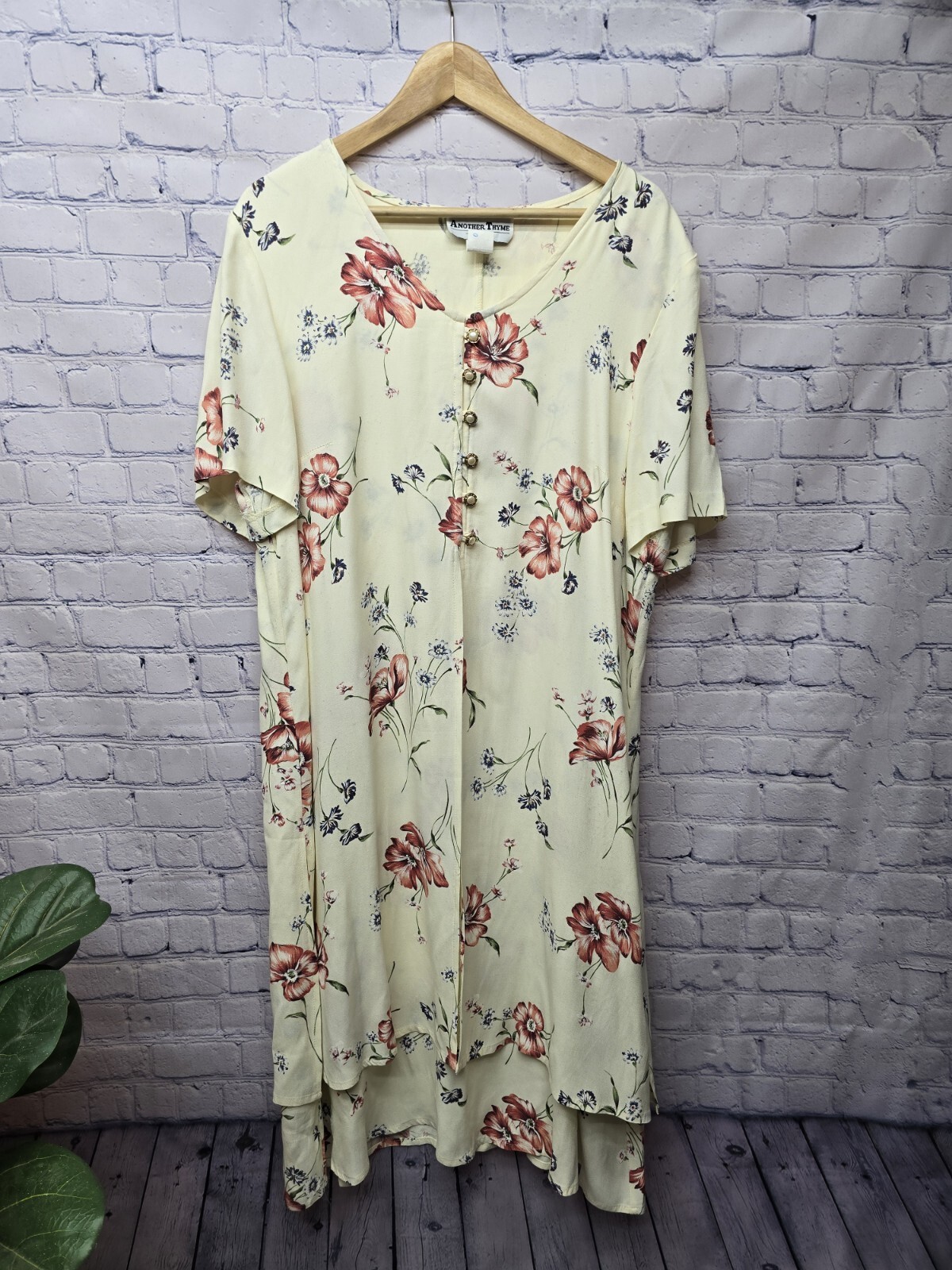 90s Another Thyme Floral Overlay Short Sleeve Dress – Size 18