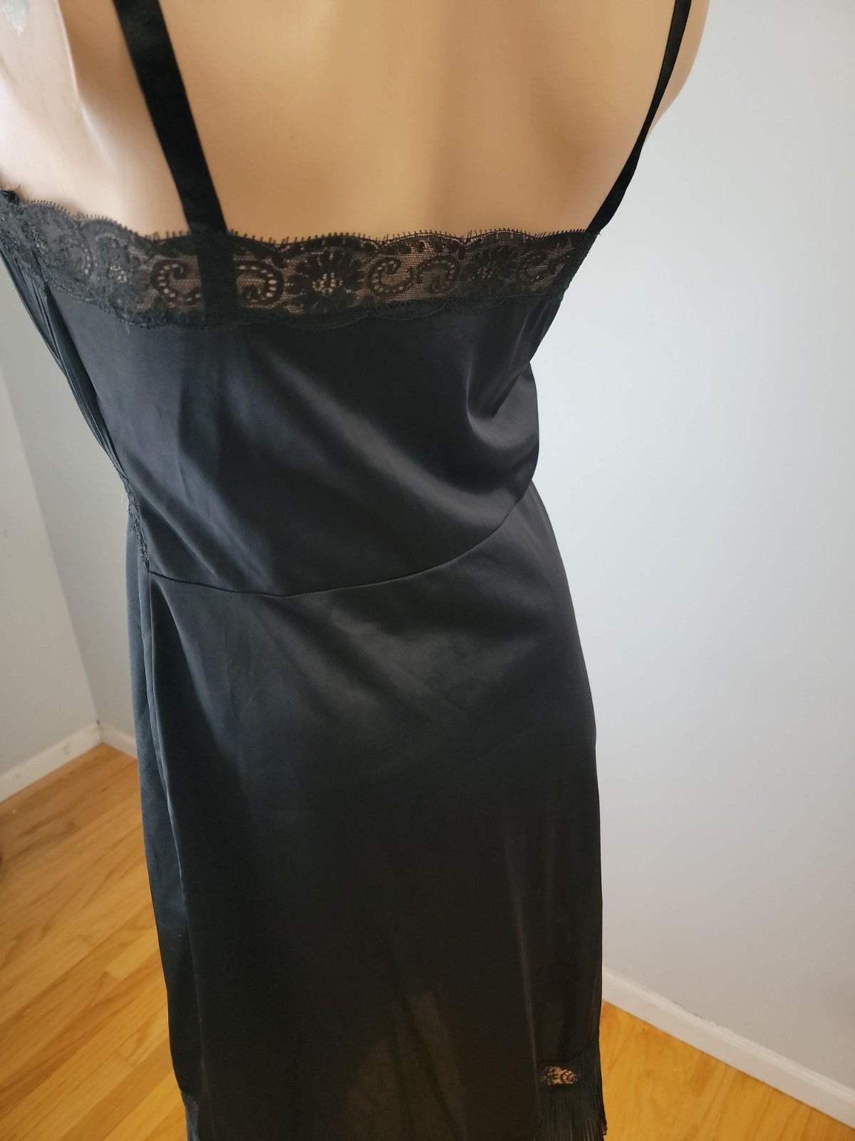 Vintage Charmode Tricot Nylon Black Full Slip Pleat/Lace Detail 36 Tall