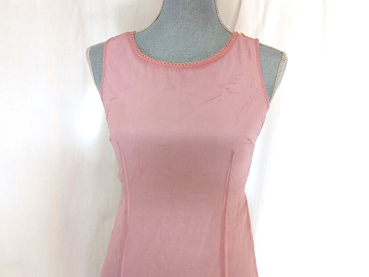 Feng Cai Peachy Pink Sheer 2 layer Short Sleeve Lace round neck Dress M L P2