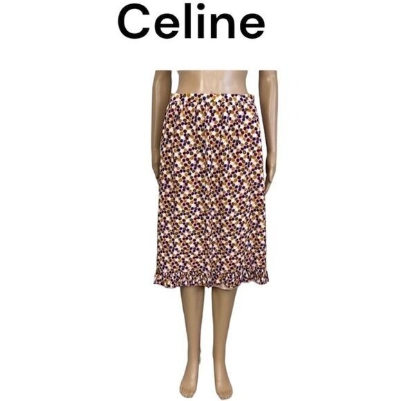 Celine Paris Vintage Colorful Polka Dot Knee Length Midi Ruffle Hem Skirt 6