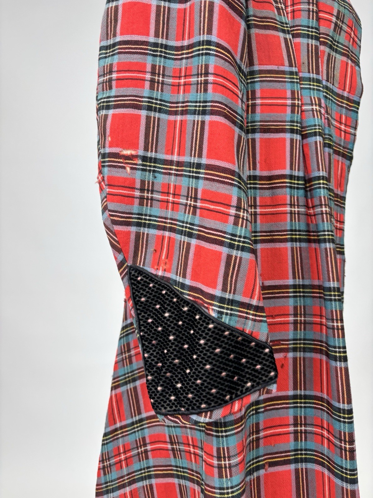 Antique Victorian Walking Coat Plaid Red Green Black Yellow Burnout Velvet AS IS