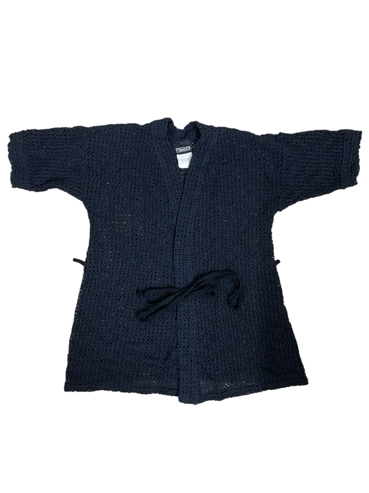 Vintage Rich’s Sportswear Open Knit Cardigan Wrap Navy Blue Made in USA Medium