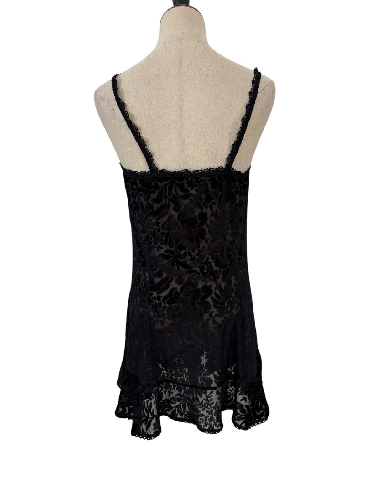 Vtg 90s Intimates By Flora Black Burnout Velvet Babydoll Nightie Lace Keyhole M