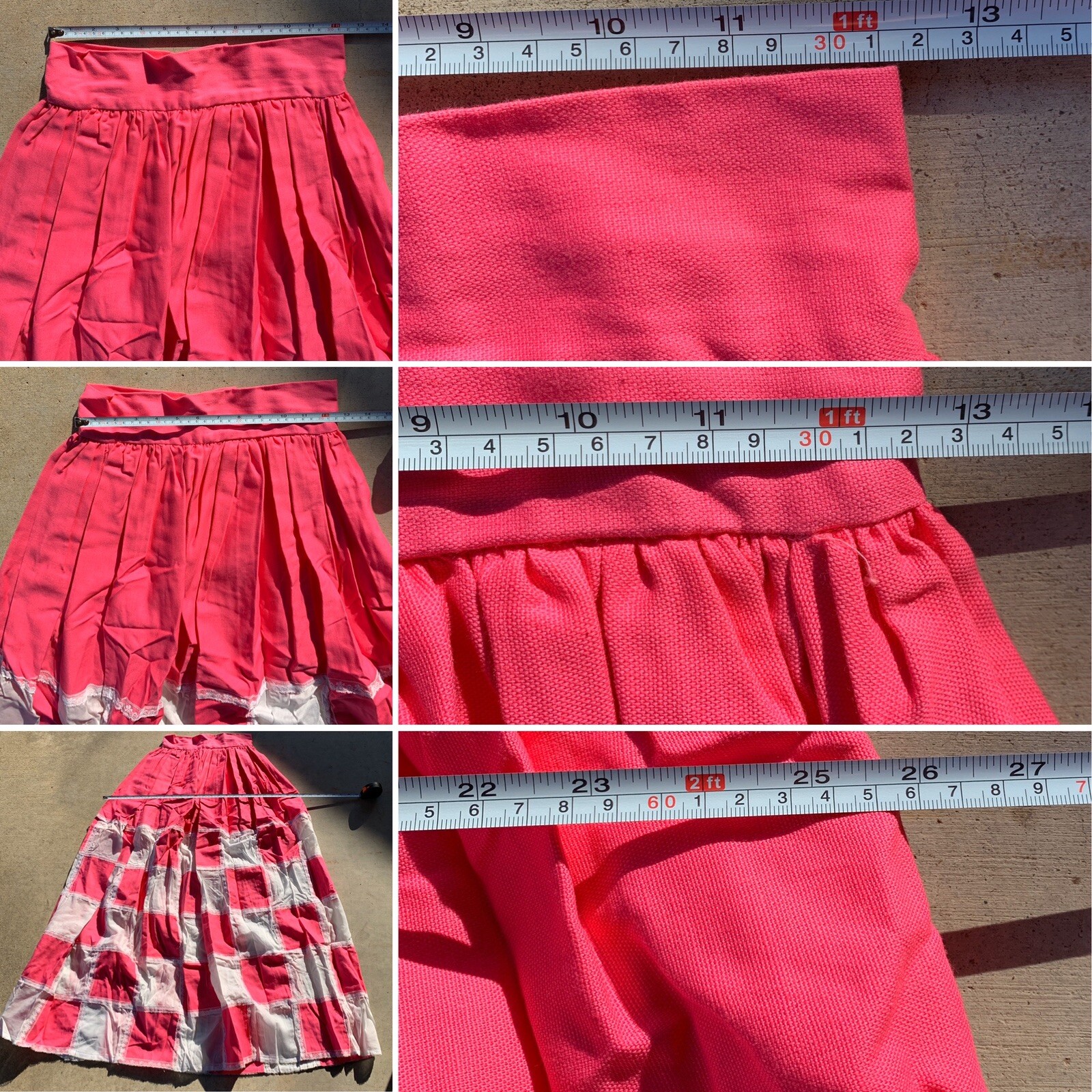 Vintage Marianne Pink & White Patchwork W/ Lace Maxi Skirt Hippie Boho 26” Waist