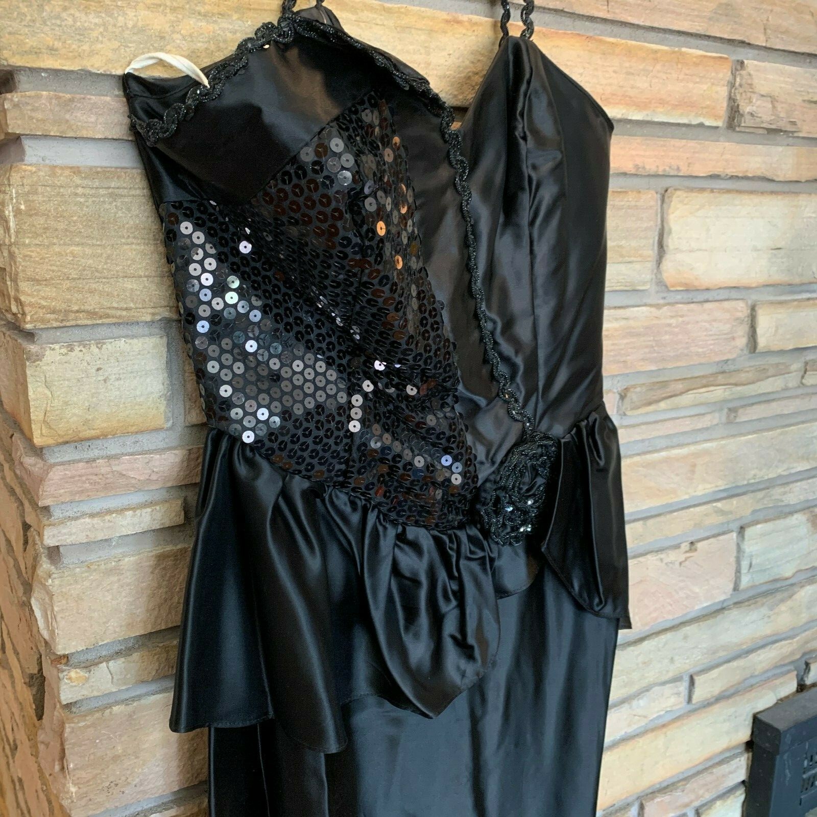 Vintage FLIRTATIONS Alfred Angelo Black Sequin Prom Gown Dress 7/8