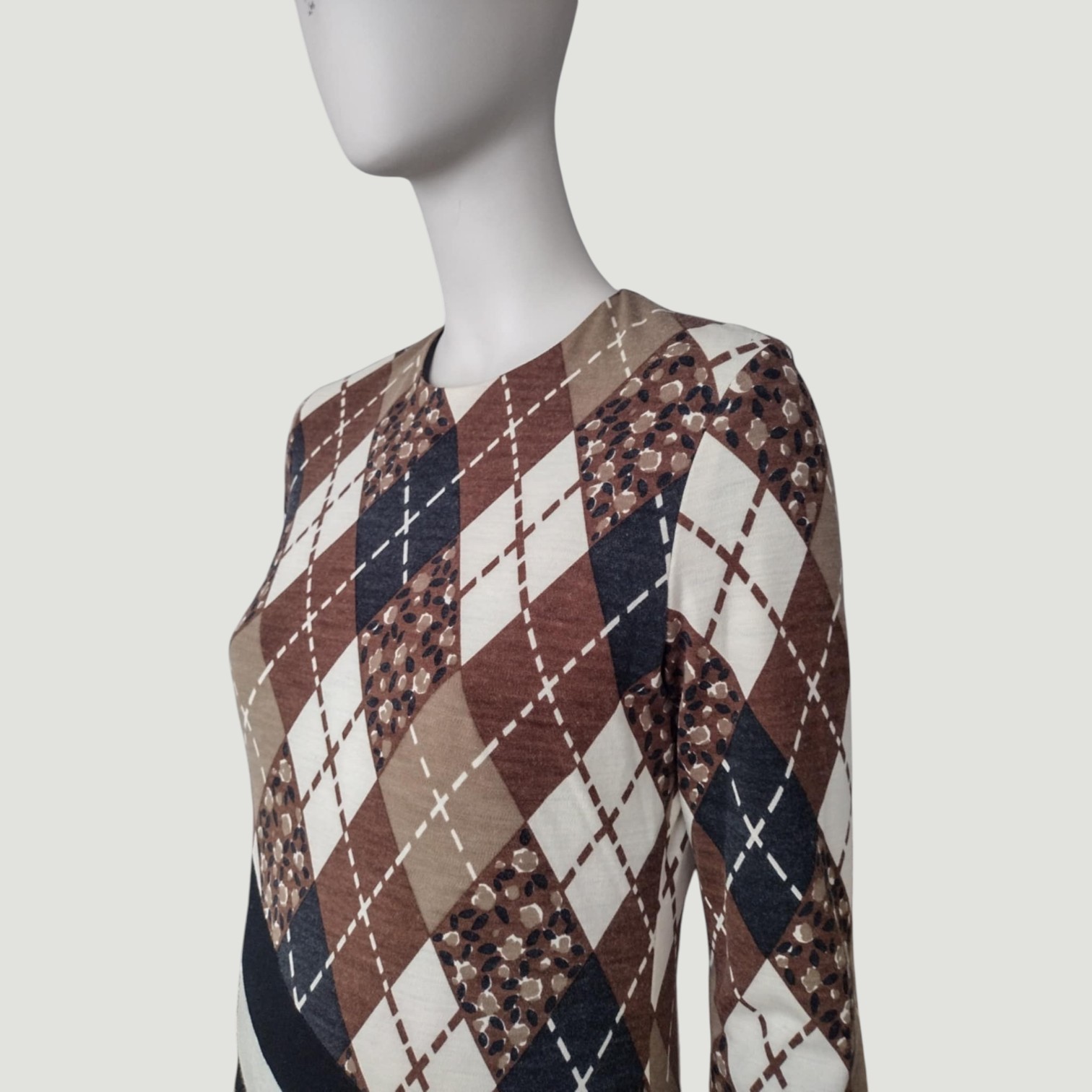Eley Kishimoto Vintage 90s Wool Argyle Dress Brown Beige M Archive Preppy Luxe