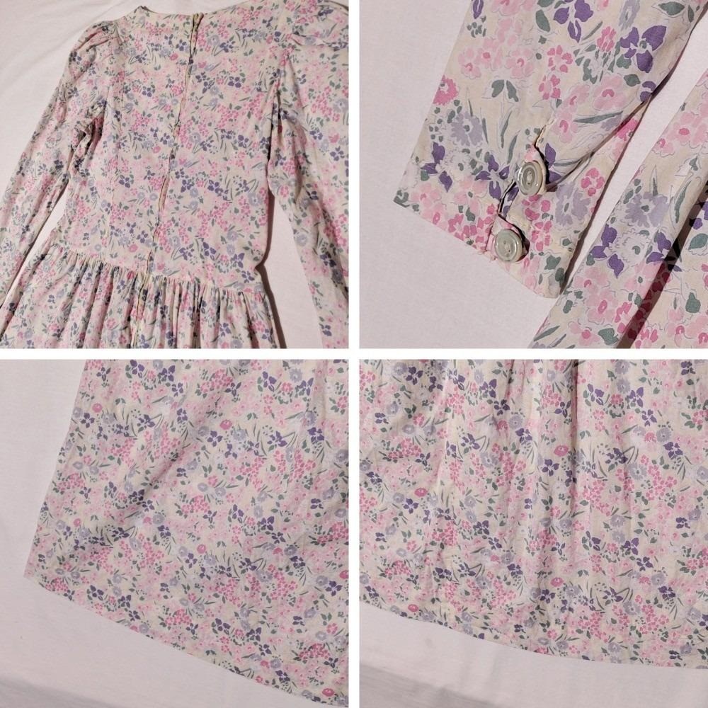 Vintage Laura Ashley Floral Cotton Dress Made in Great Britain Pink USA 8