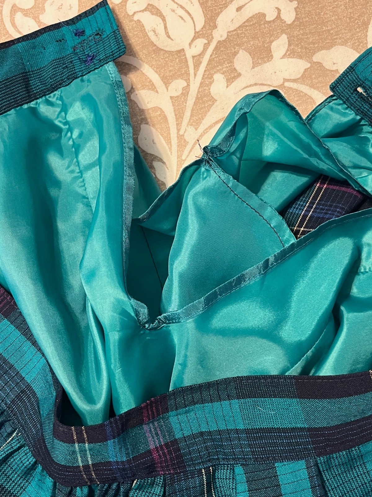 Vtg Miss Pendleton Virgin Wool Blazer Pleated Skirt Navy Turquoise Green Size 8