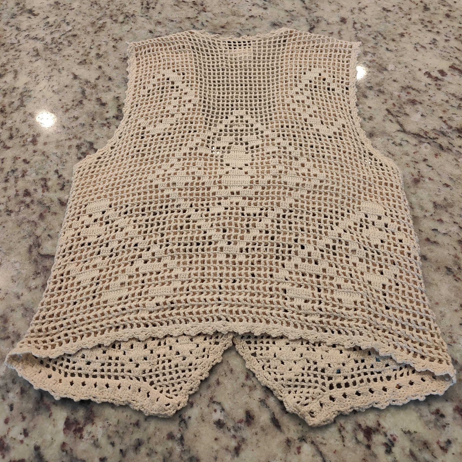Ann Tjian for Kenar Macrame Wood Beaded Boho Festival Hippie Vest Small Petite