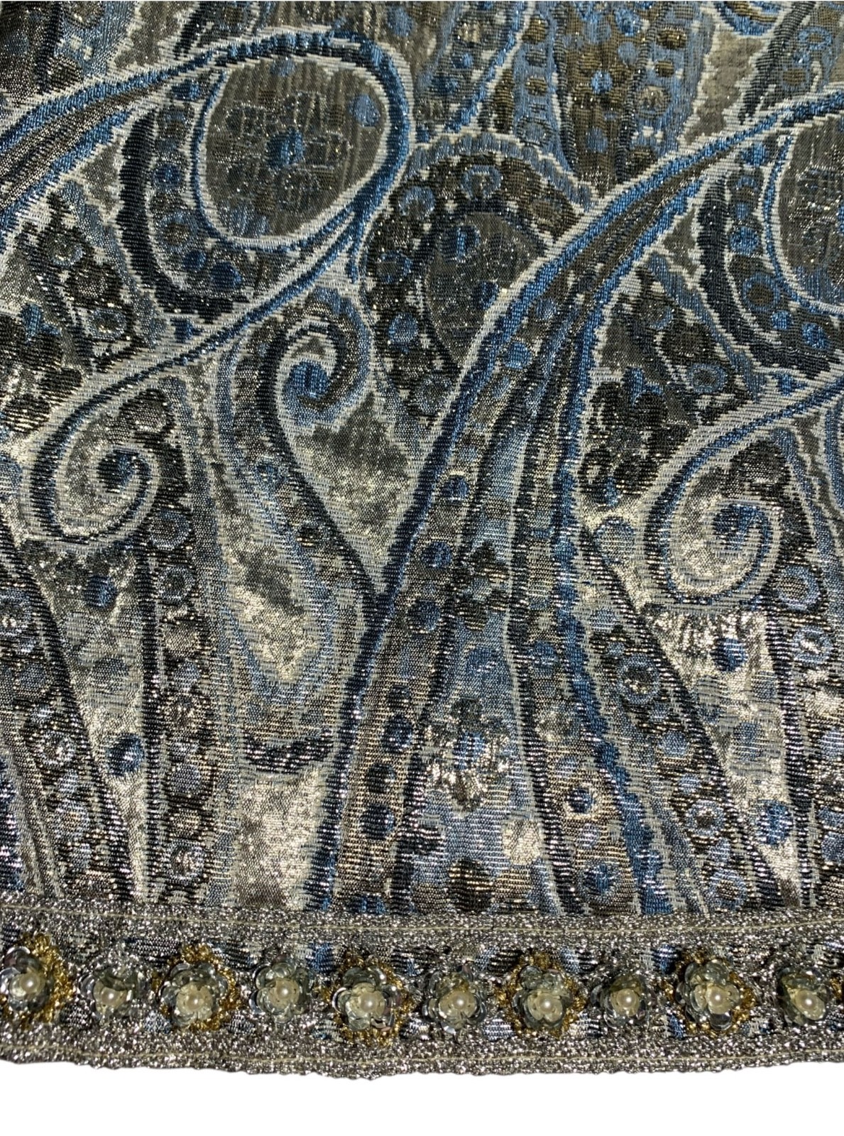 Vintage 60s/70s Women&rsquo;s Empire Waist Metallic Paisley Brocade Dress – Size XS/S