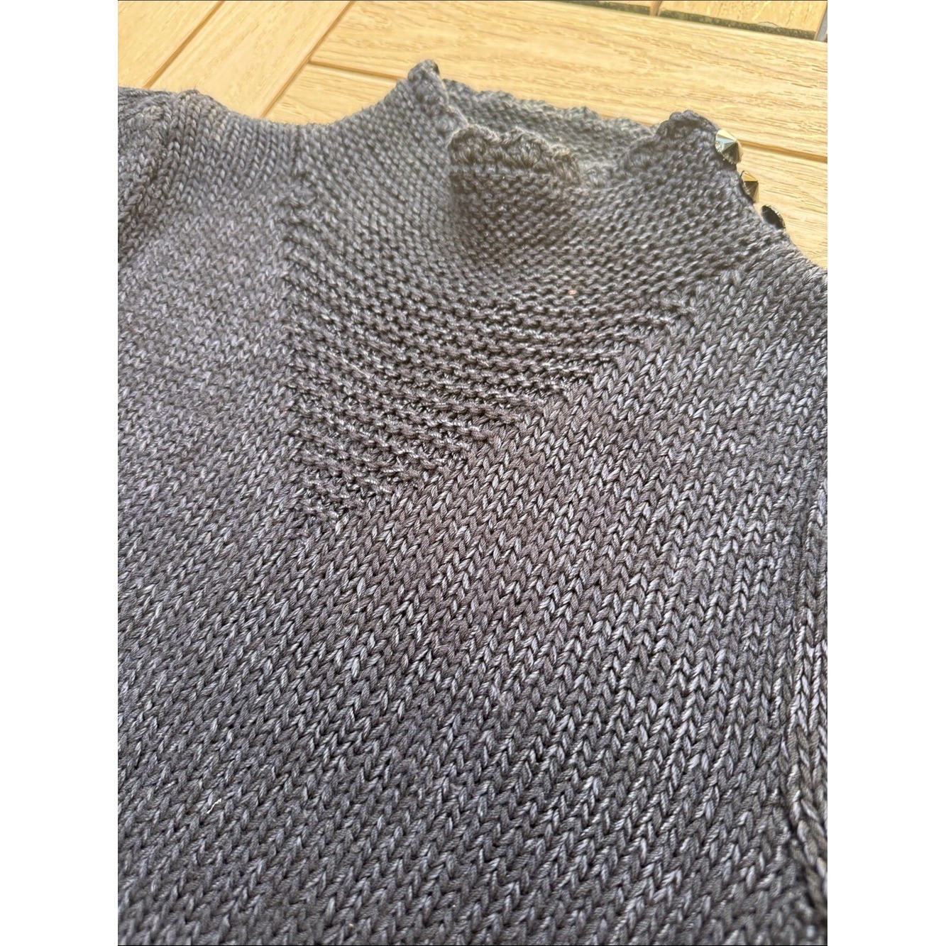 Vintage black hand knitted Victorian style peplum high neck sweater