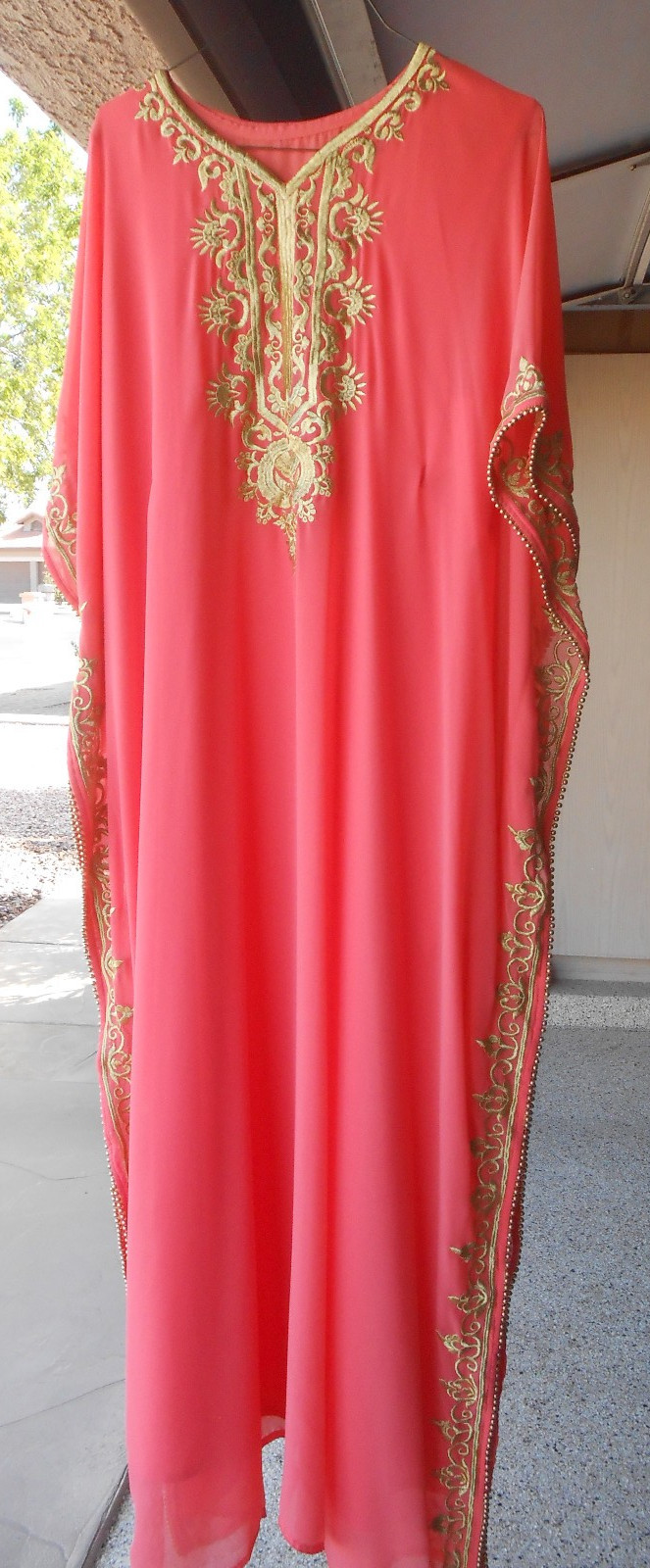 Lovely Vintage Peach Kaftan with Gold Embroidery and Edge Beading