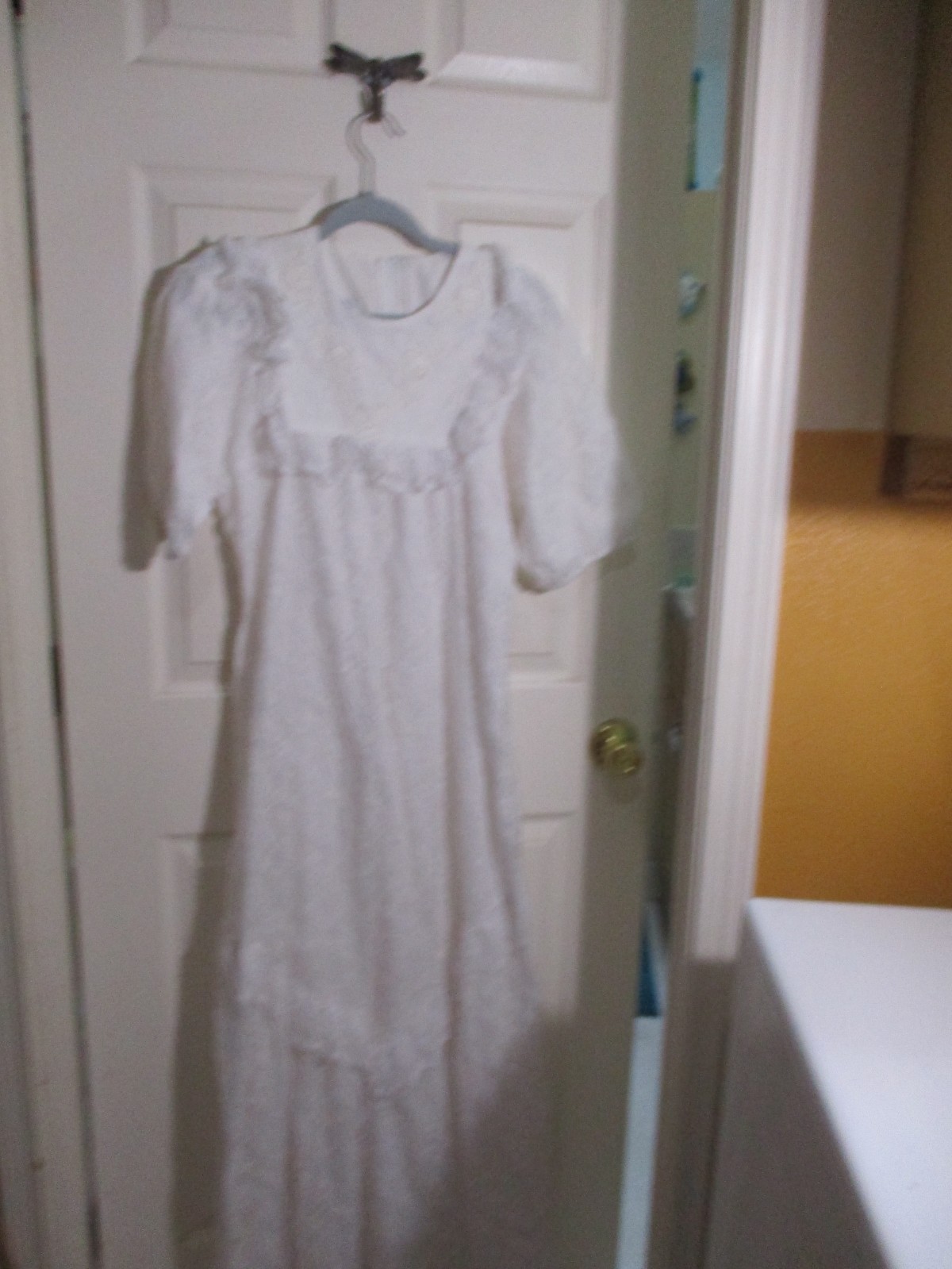 VTG 70s Good Times Hawaii Gunne Style Puff Sleeves Tier Maxi Dress Ivory Lace- S