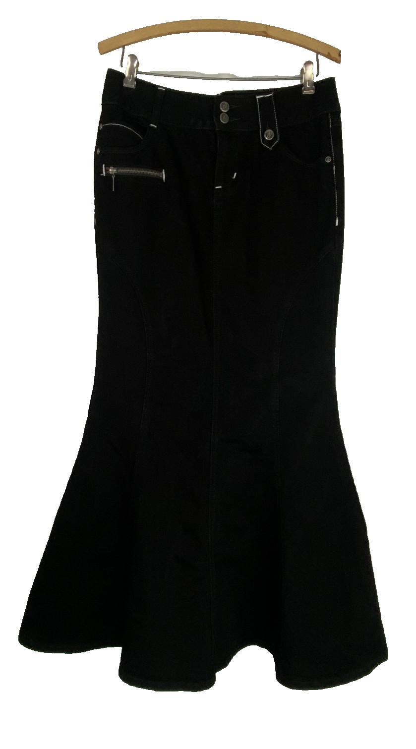 Vintage 1990s low-rise mermaid maxi skirt 8 S denim cotton flare BISOU goth jean