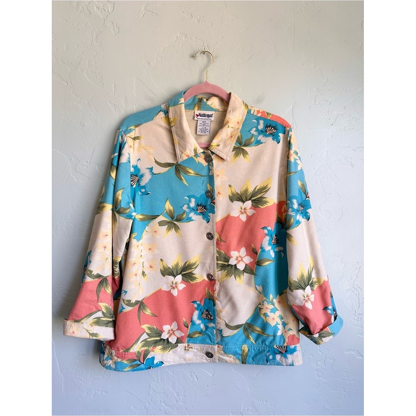 Vintage Women&rsquo;s 100% Silk Tropical Hawaiian Floral Button-Front Jacket Medium
