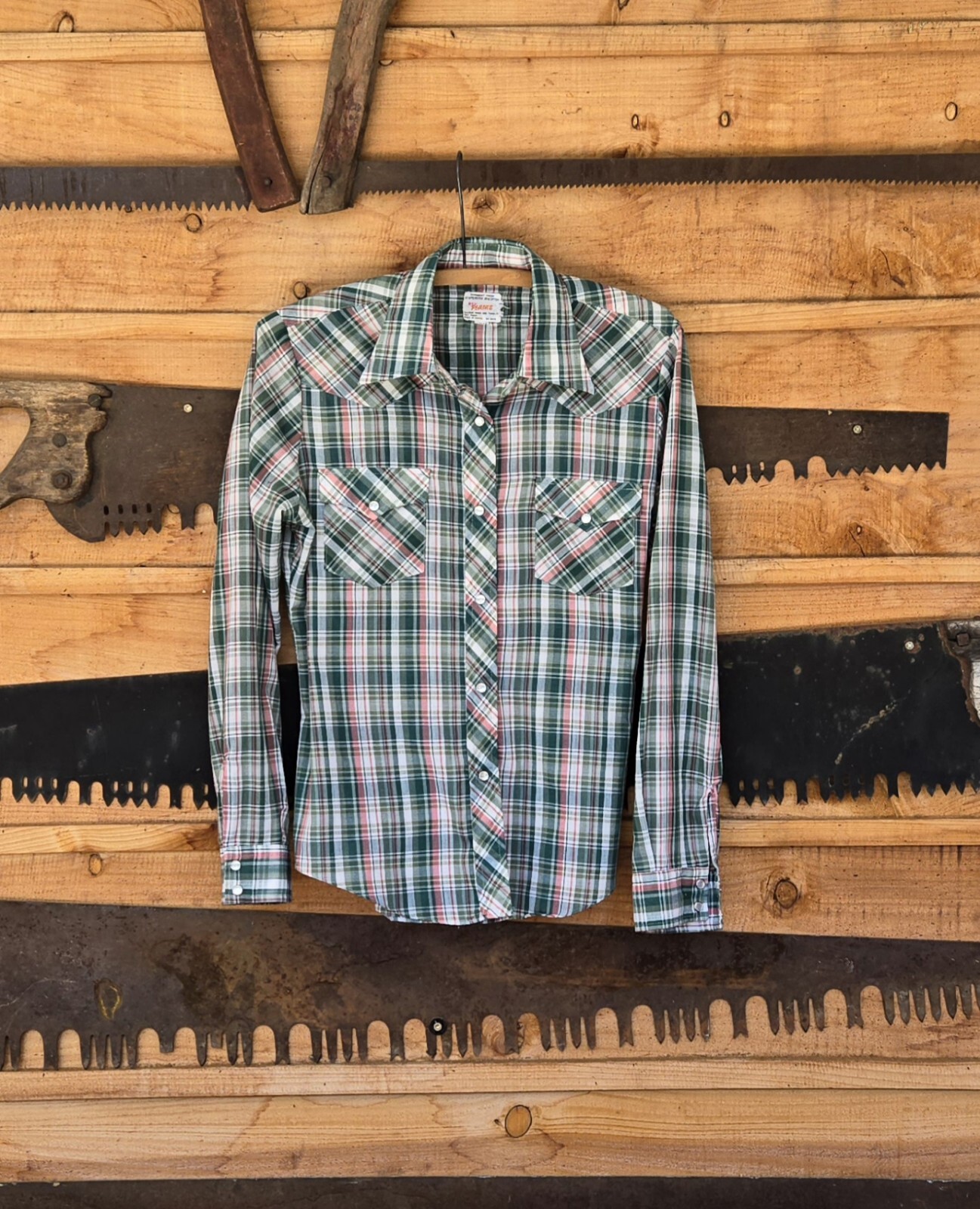 Vintage Ladies Ely Plains Plaid Long Sleeve Pearl Snap Western Cowgirl Shirt