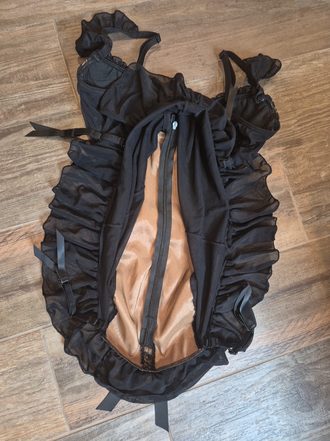 XS/S Vtg Frederick&rsquo;s of Hollywood Black & Gold Mesh Chemise Nightie Dress