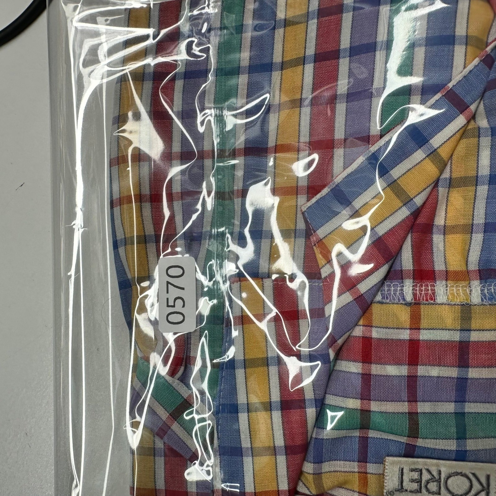 Vtg 70s Koret Rainbow Gingham Plaid Short Sleeve Button Down Shirt Multicolor