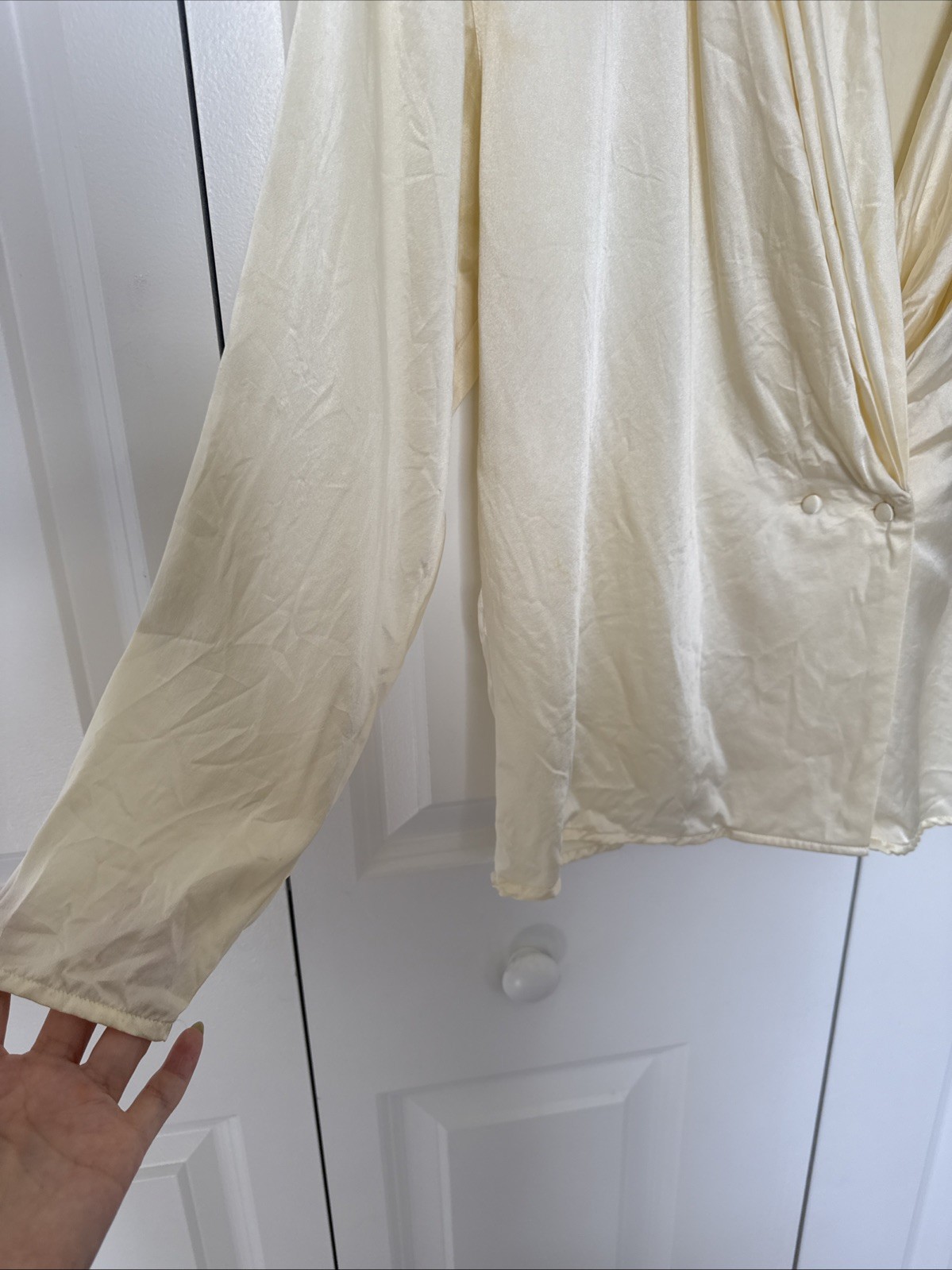 Vintage Alexandria 100% Silk Blouse Cream Ivory Size 6 Luxury Longsleeve