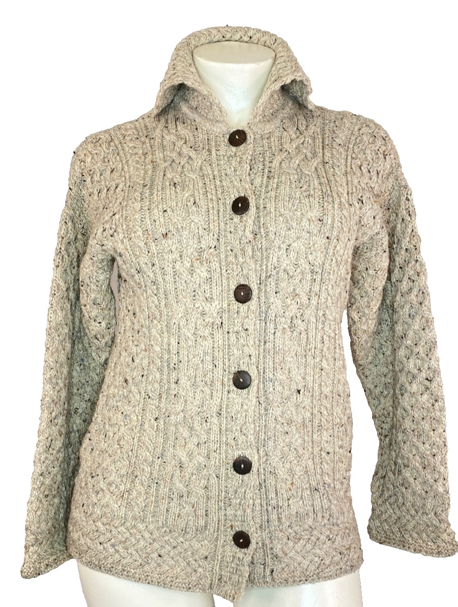Vintage 1990s Irish wool cardigan sweater women&rsquo;s L oatmeal Ireland BLARNEY knit