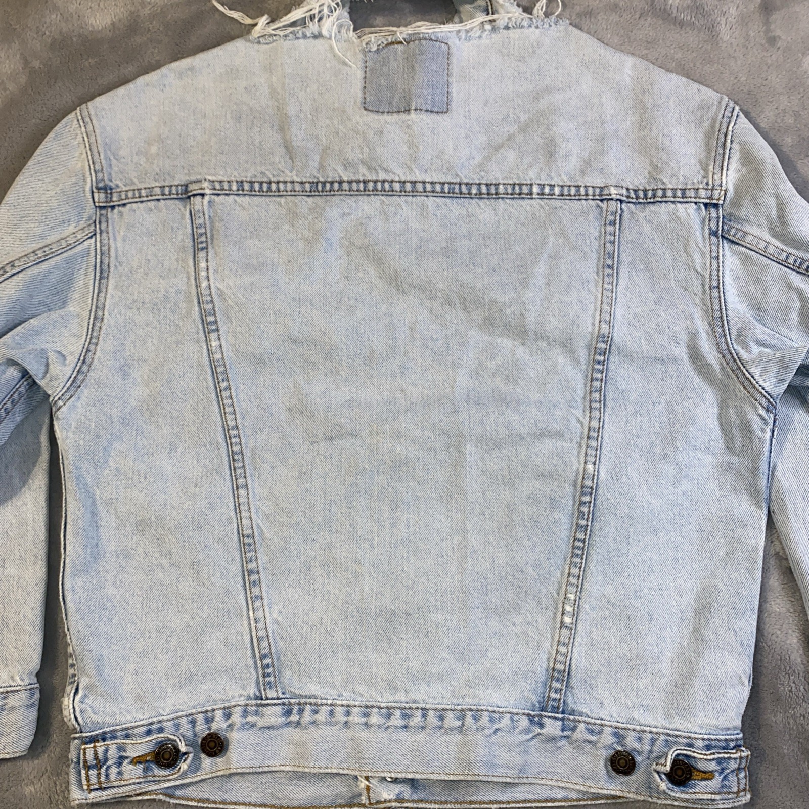 VTG Levis Orange Tab Trucker Jean Jacket 90’s Medium 12/14 Destroyed 57507 USA
